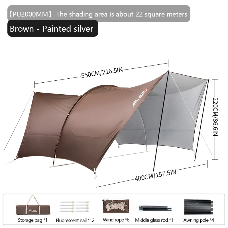 Outdoor Camping Folding Portable Tunnel Large Canopy Coated with Silver Sunblock Shade Camping Rain and Wind