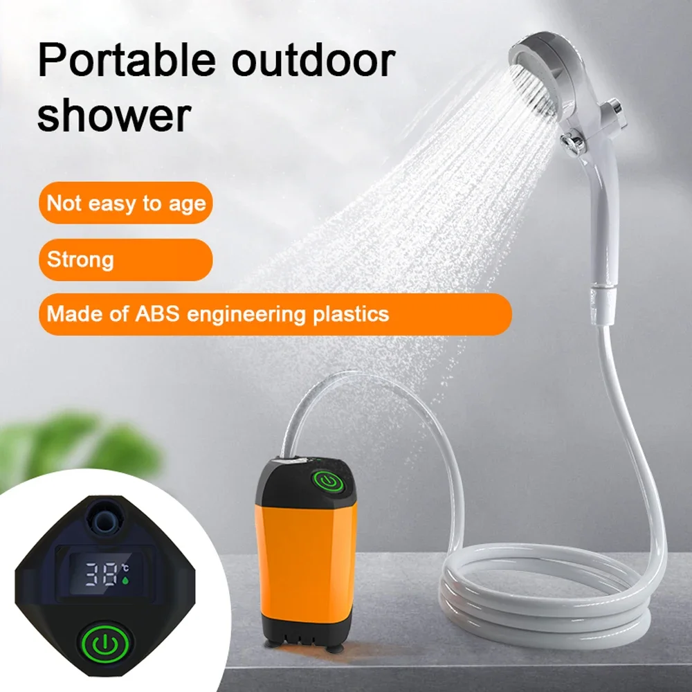 Outdoor Camping Shower IPX7 Waterproof with Digital Display Portable Electric Shower Pump for Hiking Travel Beach Pet