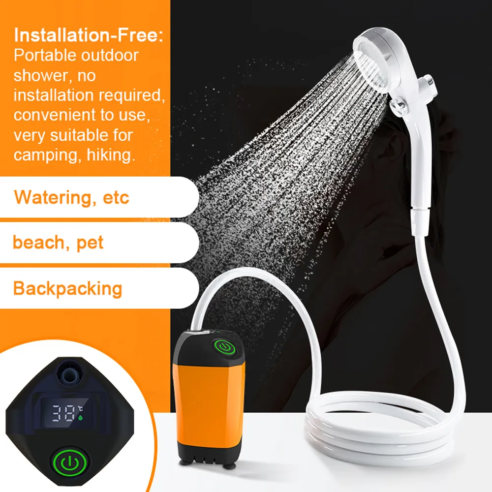 Outdoor Camping Shower Portable Electric Shower Pump Waterproof with Digital Display for Camping Hiking Travel