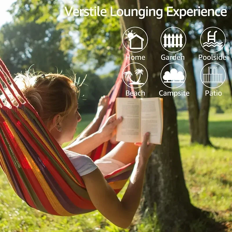 Outdoor Canvas Hammock Camping Swing Hammock with Tree Ropes Load-bearing Up to 200kg Perfect for Garden Patio Backyard Outdoor Canvas Hammock Camping Swing Hammock with Tree Ropes Load-bearing Up to 200kg Perfect for Garden Patio Backyard