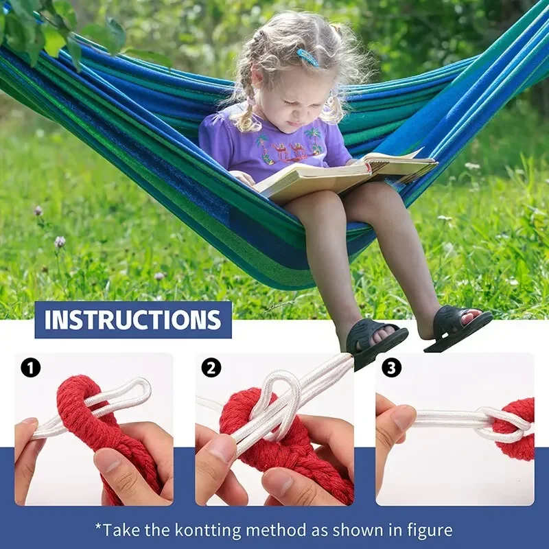 Outdoor Canvas Hammock Camping Swing Hammock with Tree Ropes Load-bearing Up to 200kg Perfect for Garden Patio Backyard Outdoor Canvas Hammock Camping Swing Hammock with Tree Ropes Load-bearing Up to 200kg Perfect for Garden Patio Backyard