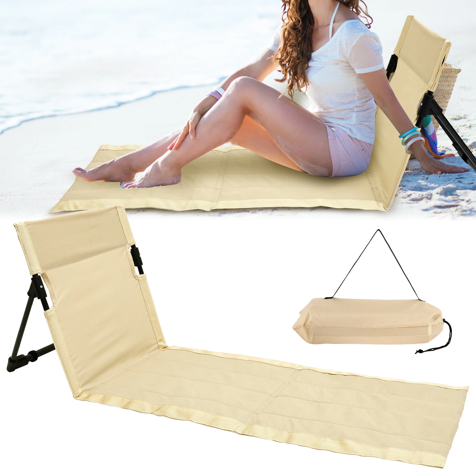 Outdoor Foldable Camping Chair Oxford Cloth Camping Floor Chair Garden Park Single Lazy Chair Backrest Cushion Picnic