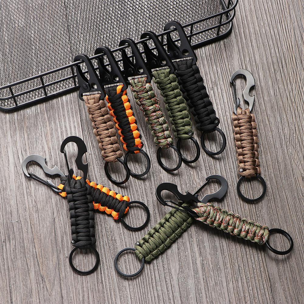 Outdoor Keychain Ring Camping Carabiner Military Paracord Cord Rope Camping Survival Kit Emergency Knot Bottle Opener Outdoor Keychain Ring Camping Carabiner Military Paracord Cord Rope Camping Survival Kit Emergency Knot Bottle Opener