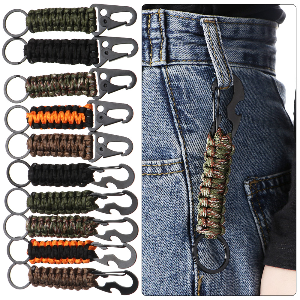 Outdoor Keychain Ring Camping Carabiner Military Paracord Cord Rope Camping Survival Kit Emergency Knot Bottle Opener Outdoor Keychain Ring Camping Carabiner Military Paracord Cord Rope Camping Survival Kit Emergency Knot Bottle Opener