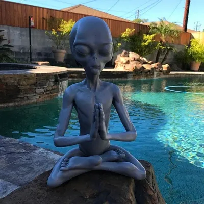 Outdoor Meditating Alien Garden Statue Outdoor Meditating Alien Garden Statue