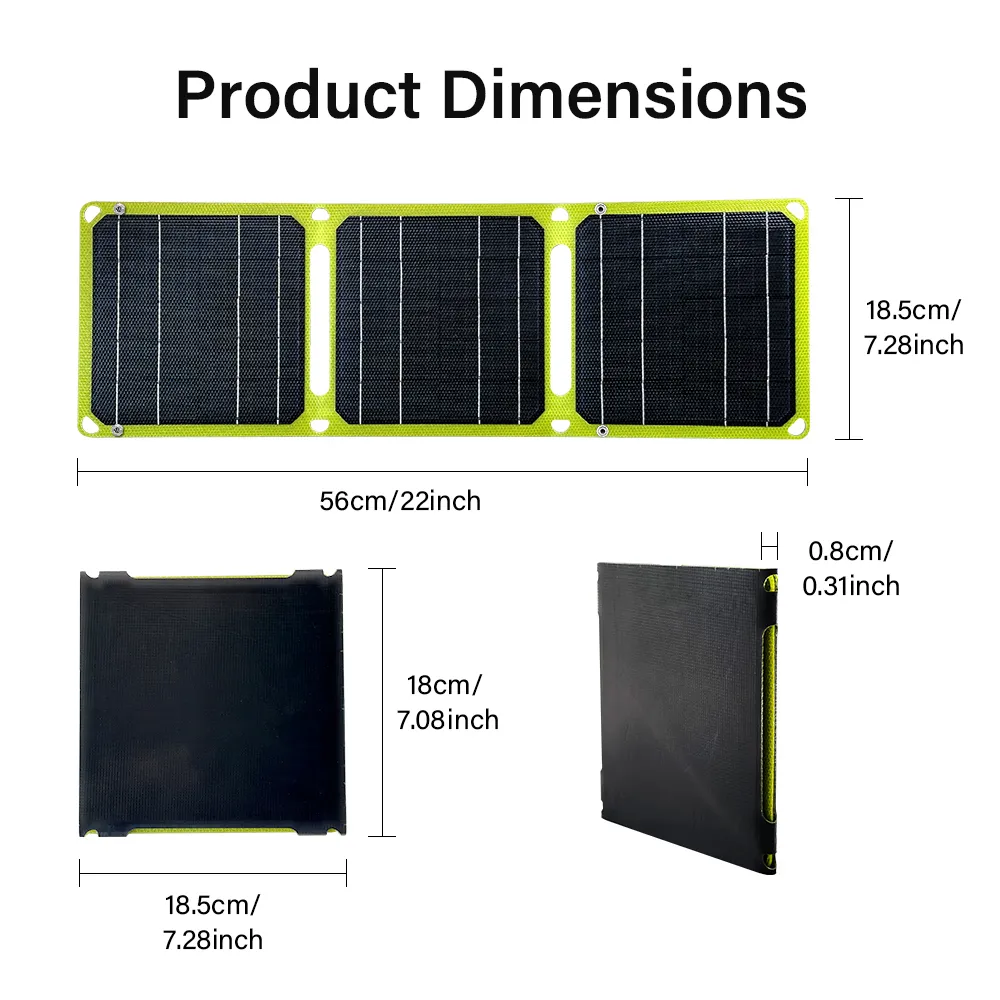 Outdoor powerful flexible Solar Panel 5v 21w Portable battery phone charge PD QC 3.0 9V 12V For USB A C Photovoltaic