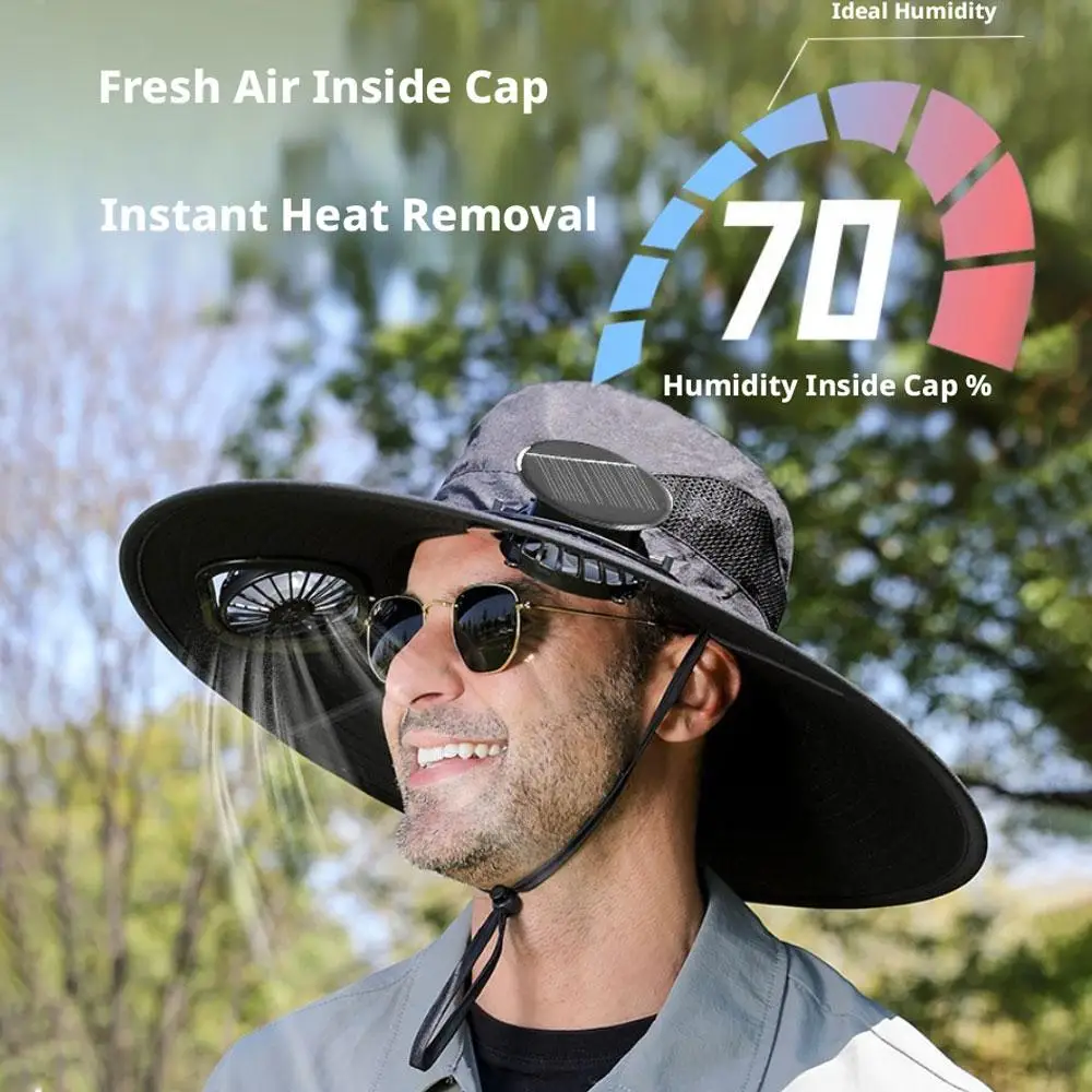 Outdoor Summer Sun Hat With 2 Solar Fan Large Wide Brim Sun Protection Hat For Outdoor Fishing Hiking Camping Travel Outdoor Summer Sun Hat With 2 Solar Fan Large Wide Brim Sun Protection Hat For Outdoor Fishing Hiking Camping Travel