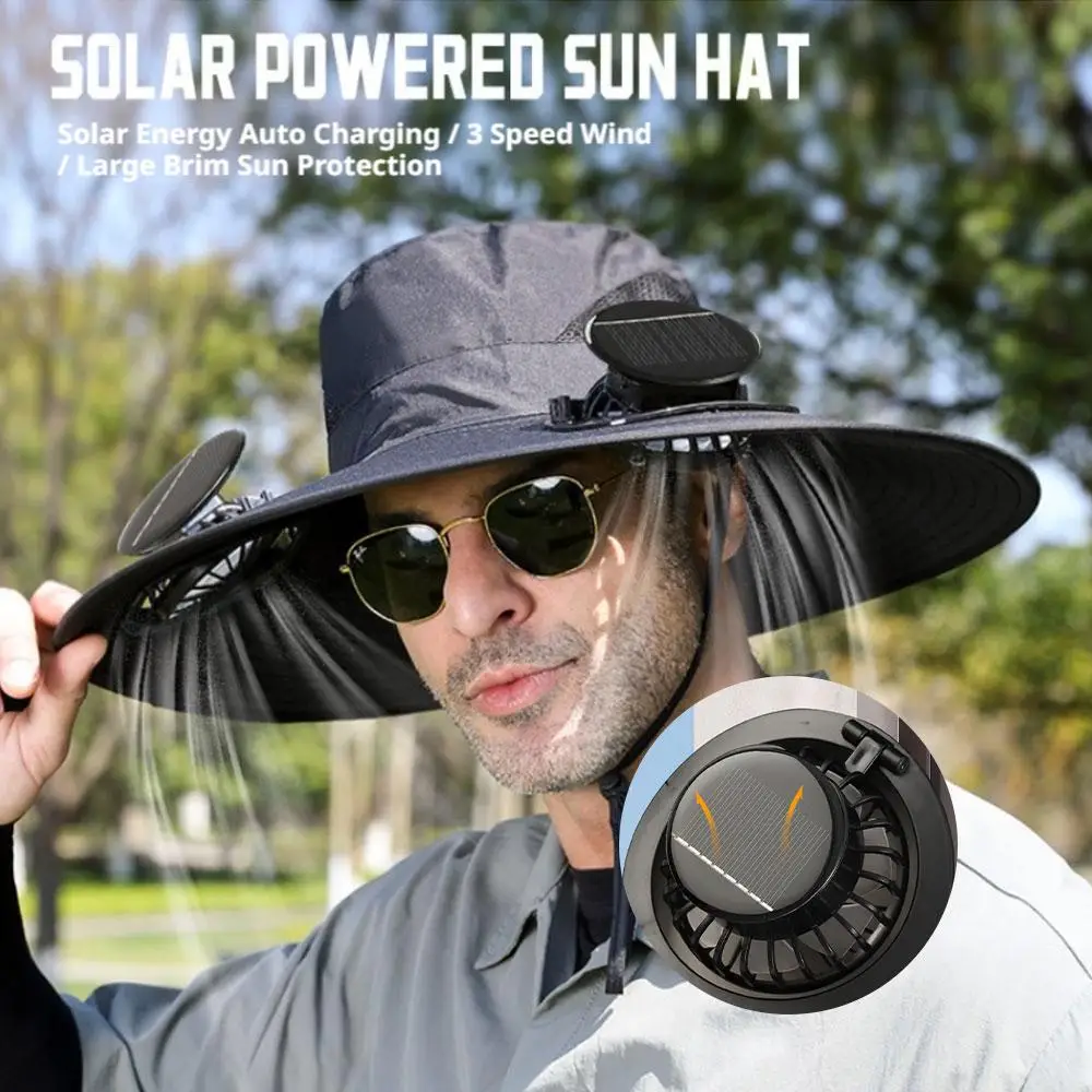 Outdoor Summer Sun Hat With 2 Solar Fan Large Wide Brim Sun Protection Hat For Outdoor Fishing Hiking Camping Travel Outdoor Summer Sun Hat With 2 Solar Fan Large Wide Brim Sun Protection Hat For Outdoor Fishing Hiking Camping Travel