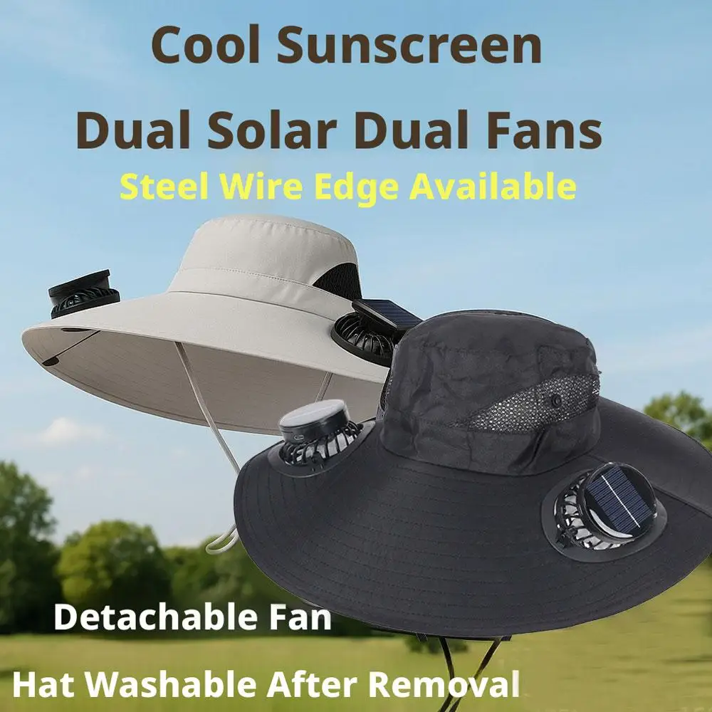 Outdoor Summer Sun Hat With 2 Solar Fan Large Wide Brim Sun Protection Hat For Outdoor Fishing Hiking Camping Travel Outdoor Summer Sun Hat With 2 Solar Fan Large Wide Brim Sun Protection Hat For Outdoor Fishing Hiking Camping Travel