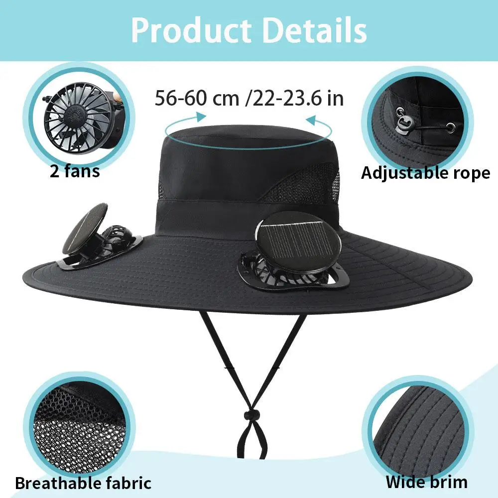 Outdoor Summer Sun Hat With 2 Solar Fan Large Wide Brim Sun Protection Hat For Outdoor Fishing Hiking Camping Travel Outdoor Summer Sun Hat With 2 Solar Fan Large Wide Brim Sun Protection Hat For Outdoor Fishing Hiking Camping Travel