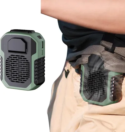 Outdoor Waist Mounted Fan Polymer Battery Anti Drop Shock Absorption USB Portable Power Bank with Bladeless Hanging