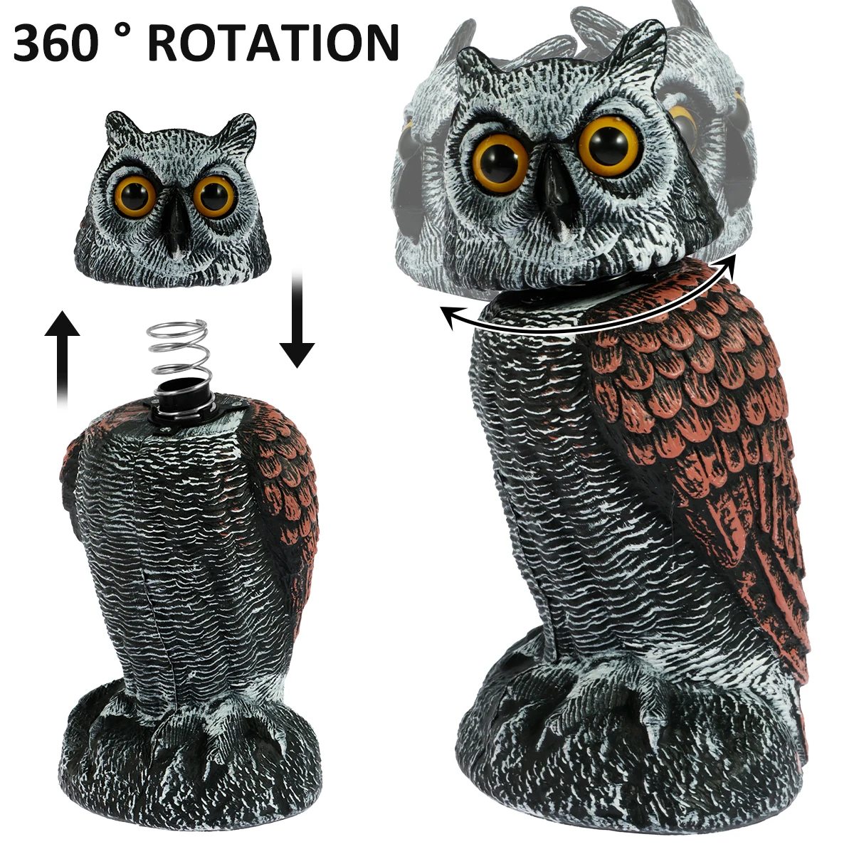 Owl Scare Bird Control Devices with 360° Swivel Head Waterproof Fake Owl Scarecrow Decoy Lifelike Simulation Owl Bird Owl Scare Bird Control Devices with 360° Swivel Head Waterproof Fake Owl Scarecrow Decoy Lifelike Simulation Owl Bird