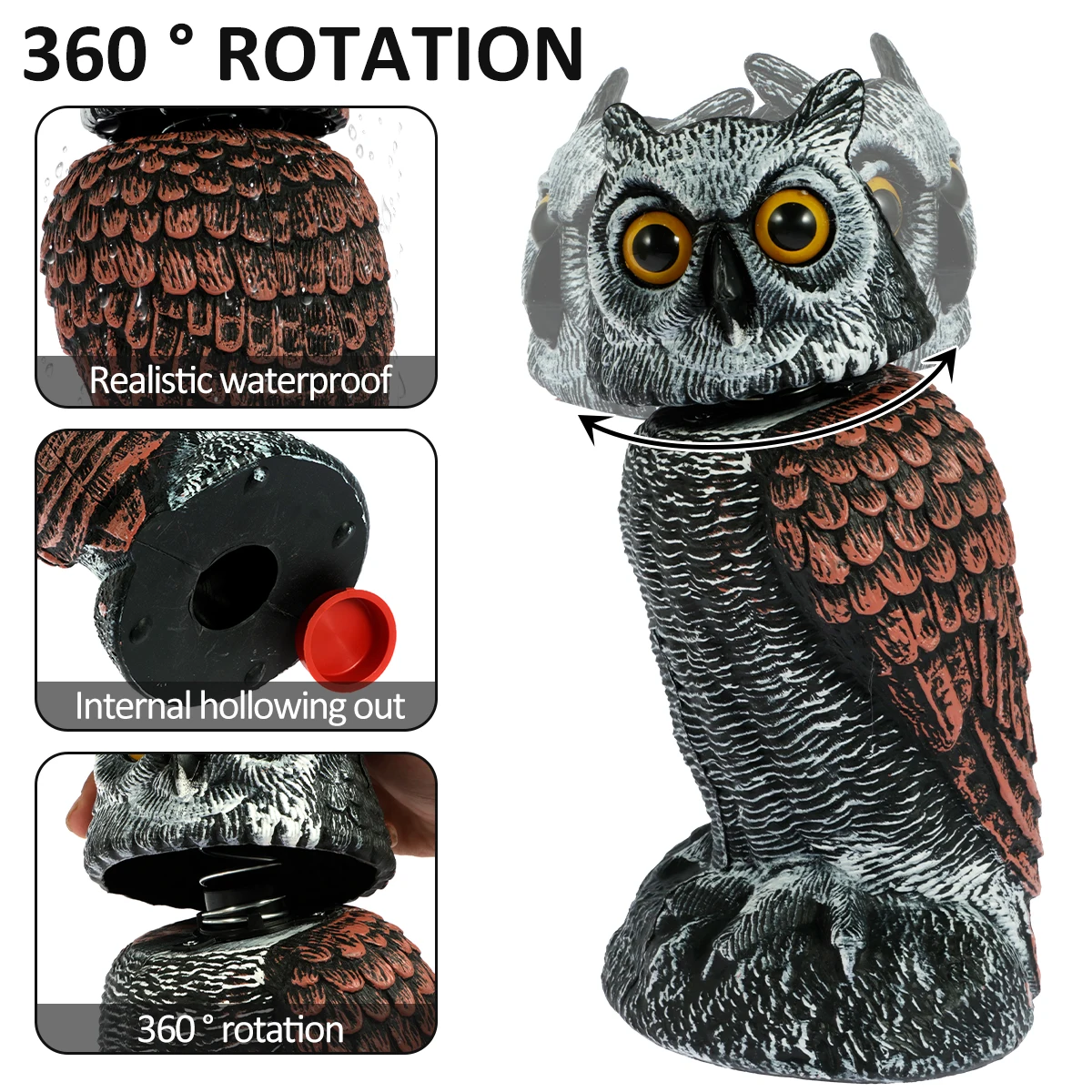 Owl Scare Bird Control Devices with 360° Swivel Head Waterproof Fake Owl Scarecrow Decoy Lifelike Simulation Owl Bird Owl Scare Bird Control Devices with 360° Swivel Head Waterproof Fake Owl Scarecrow Decoy Lifelike Simulation Owl Bird