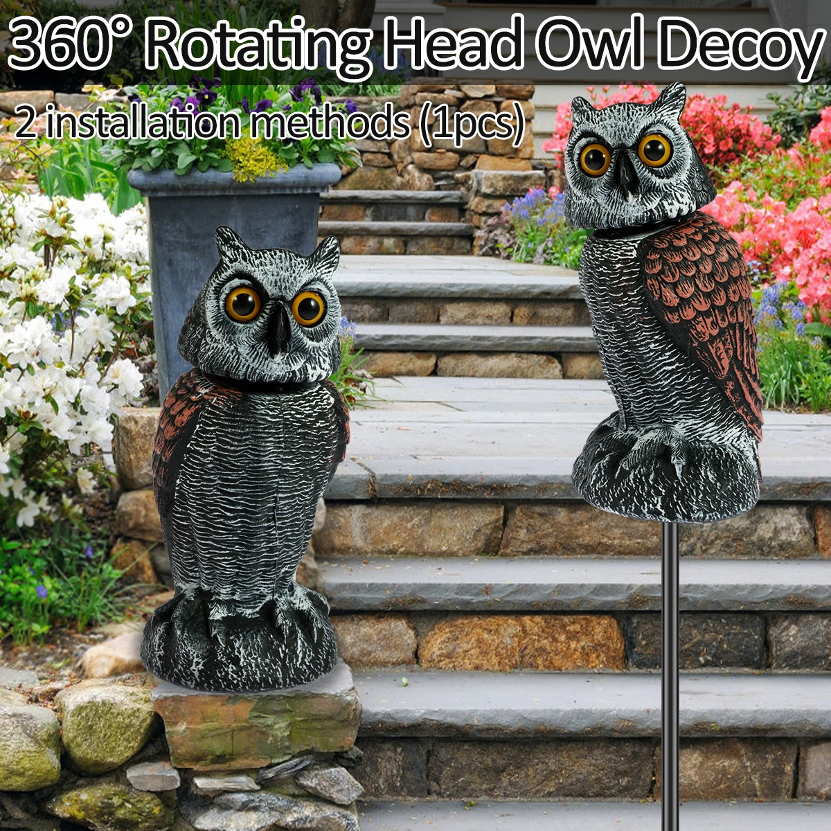 Owl Scare Bird Control Devices with 360° Swivel Head Waterproof Fake Owl Scarecrow Decoy Lifelike Simulation Owl Bird Owl Scare Bird Control Devices with 360° Swivel Head Waterproof Fake Owl Scarecrow Decoy Lifelike Simulation Owl Bird