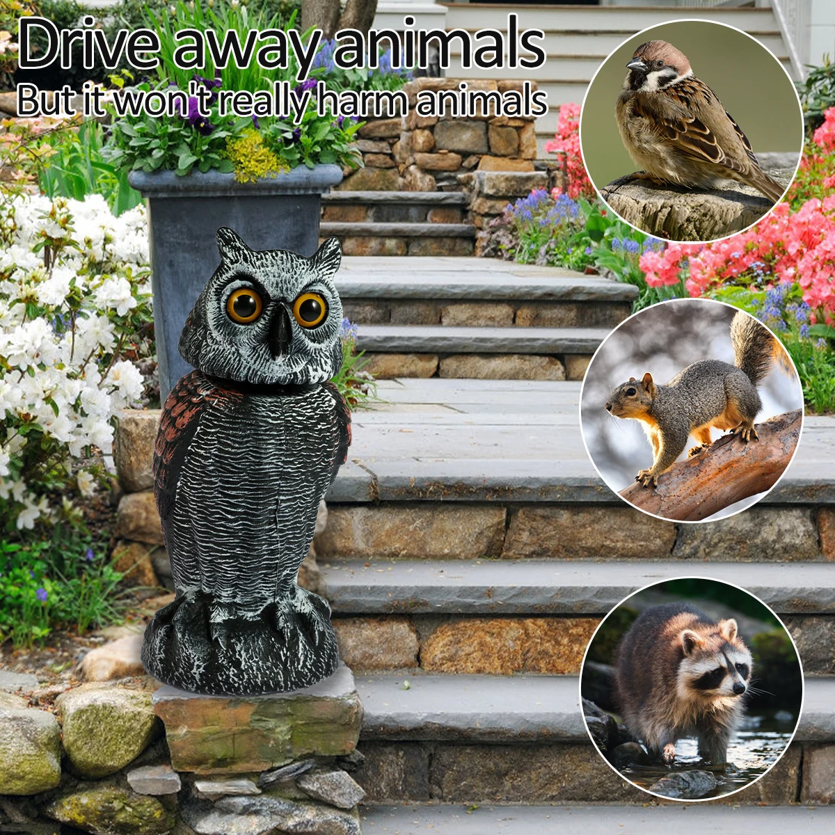 Owl Scare Bird Control Devices with 360° Swivel Head Waterproof Fake Owl Scarecrow Decoy Lifelike Simulation Owl Bird Owl Scare Bird Control Devices with 360° Swivel Head Waterproof Fake Owl Scarecrow Decoy Lifelike Simulation Owl Bird