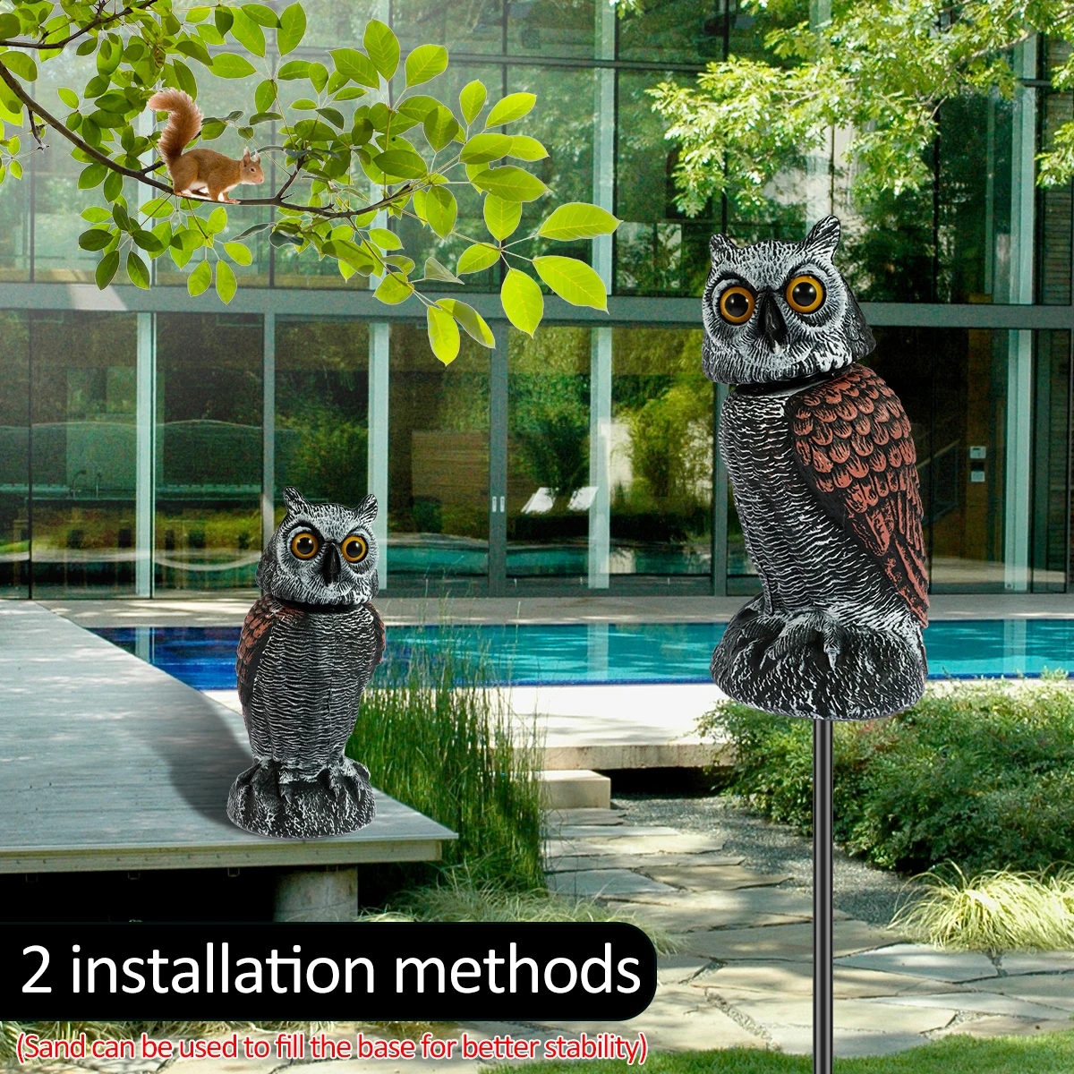 Owl Scare Bird Control Devices with 360° Swivel Head Waterproof Fake Owl Scarecrow Decoy Lifelike Simulation Owl Bird Owl Scare Bird Control Devices with 360° Swivel Head Waterproof Fake Owl Scarecrow Decoy Lifelike Simulation Owl Bird