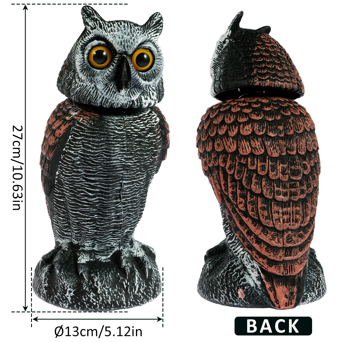 Owl Scare Bird Control Devices with 360° Swivel Head Waterproof Fake Owl Scarecrow Decoy Lifelike Simulation Owl Bird Owl Scare Bird Control Devices with 360° Swivel Head Waterproof Fake Owl Scarecrow Decoy Lifelike Simulation Owl Bird