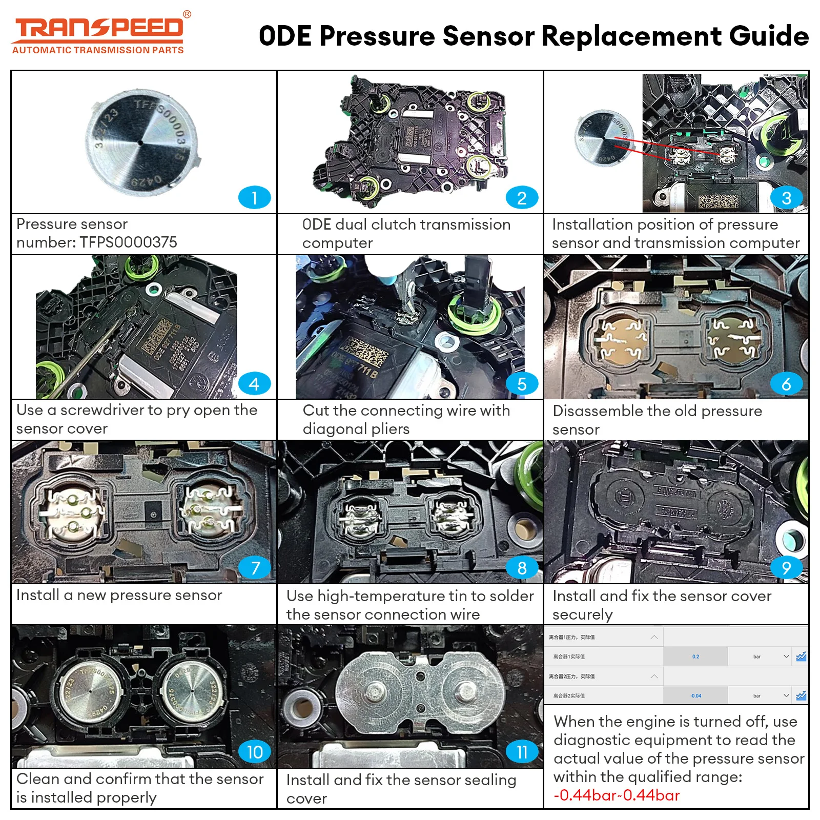 Pair 0DE 0GC DQ380 DQ381 DQ500 Transmission Pressure Sensor Control Unit TCM TCU 725.0 For Audi Q3 VW Scirocco Tiguan