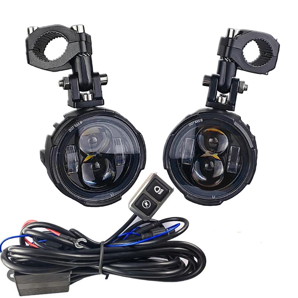 Pair 100W Motorcycle Headlight Fog Lights Led Auxiliary Driving Light Spotlight Headlamp Dual Color Flasher Farol Moto