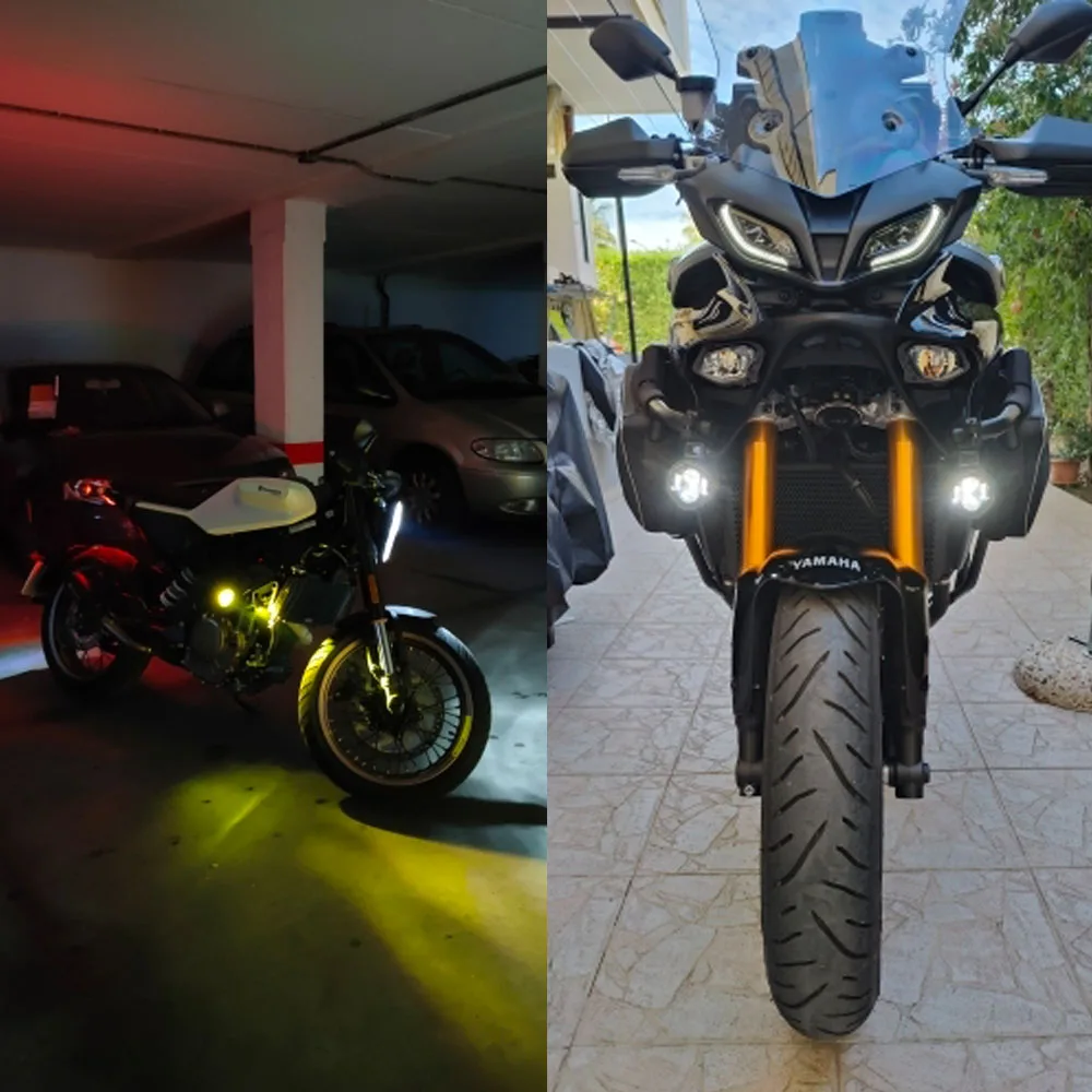 Pair 100W Motorcycle Headlight Fog Lights Led Auxiliary Driving Light Spotlight Headlamp Dual Color flasher farol Moto Pair 100W Motorcycle Headlight Fog Lights Led Auxiliary Driving Light Spotlight Headlamp Dual Color flasher farol Moto