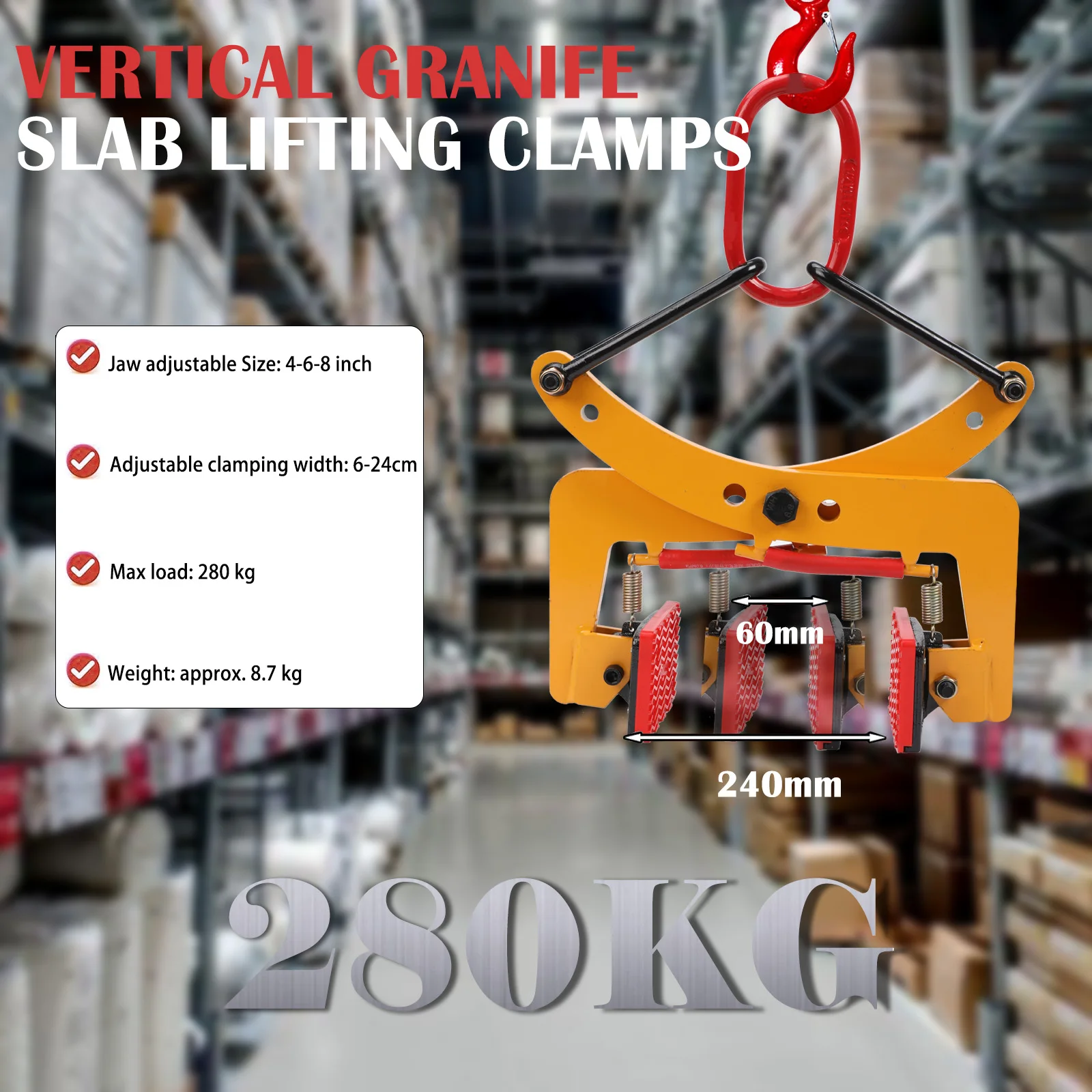 Pallet Puller Clamp Stone Carrying Pliers Lifter Sling Ring Stone Clamp 280kg Jaw Opening 6-24cm Pallet Puller Clamp Stone Carrying Pliers Lifter Sling Ring Stone Clamp 280kg Jaw Opening 6-24cm