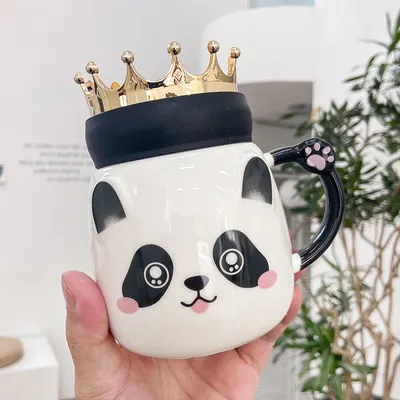 Panda Coffee Mug with Crown Lid Panda Coffee Mug with Crown Lid