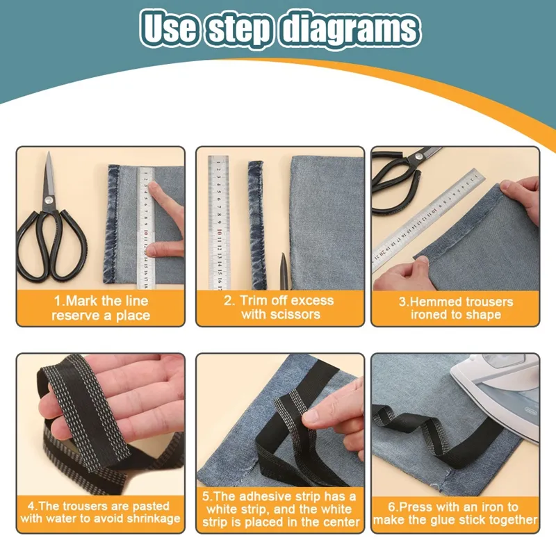 Pants Edge Shorten Self-Adhesive Tape for Trousers Legs Edge Shortening Tape Paste Hem Iron on Pants Jeans Clothes