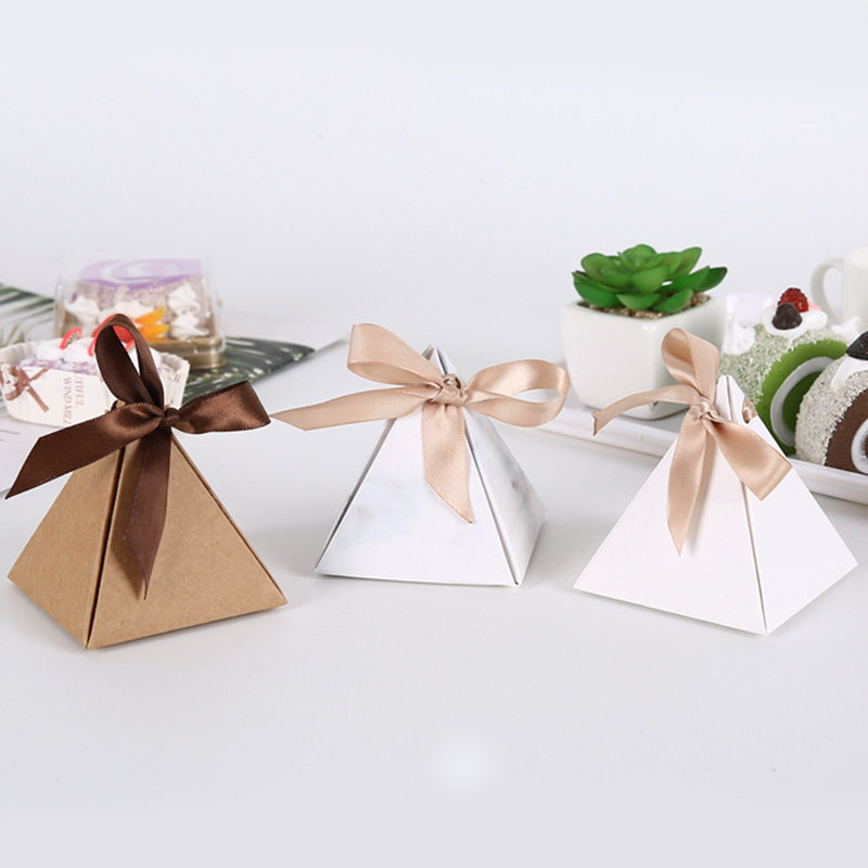 Paper Card Triangle Gift Box with Ribbon (50 pcs)