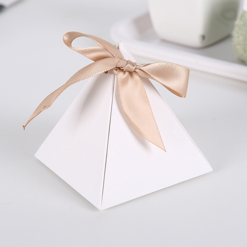 Paper Card Triangle Gift Box with Ribbon (50 pcs)
