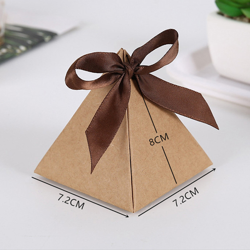 Paper Card Triangle Gift Box with Ribbon (50 pcs)