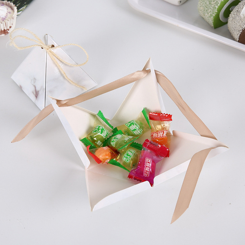 Paper Card Triangle Gift Box with Ribbon (50 pcs)