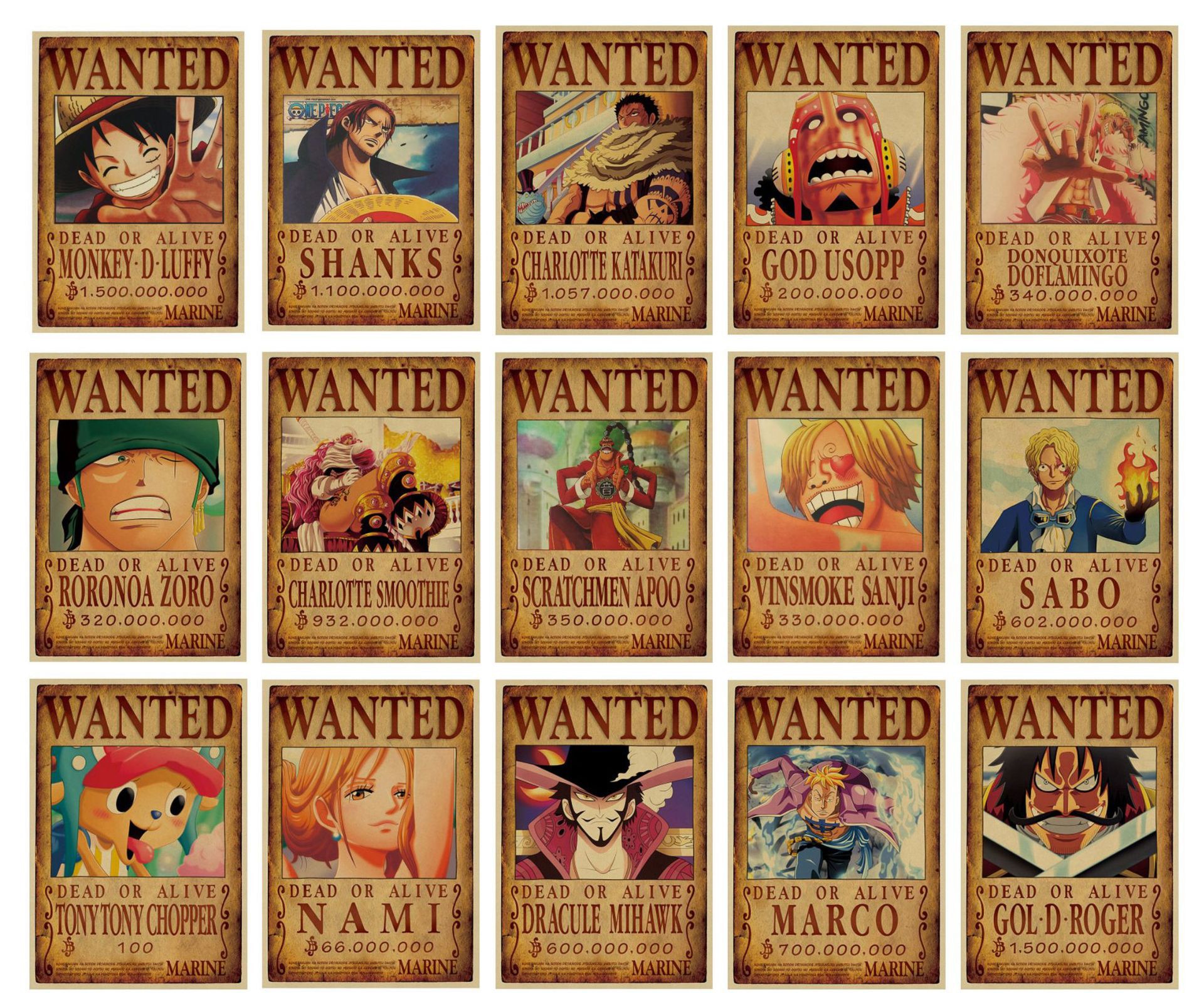 Paper One Piece Wanted Posters (20pcs)