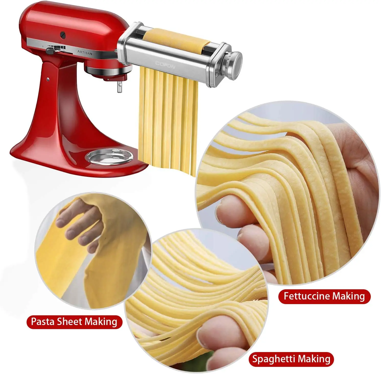 Pasta Attachment for KitchenAid Mixer, Pasta Sheet Roller, Spaghetti Fettuccine Cutter,Stainless Noodle Fit All