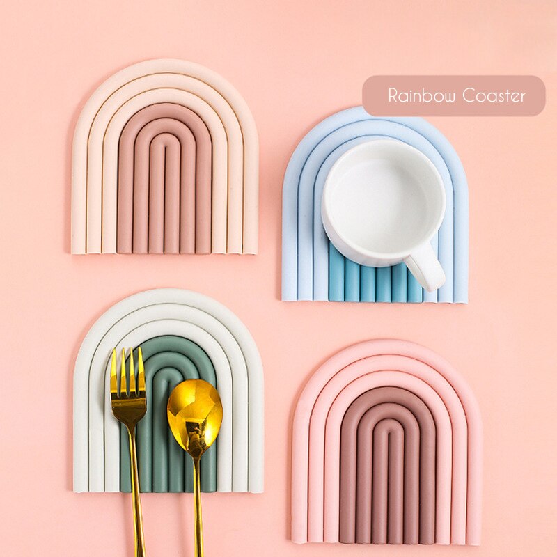 Pastel Silicone Rainbow Coasters (2pcs)