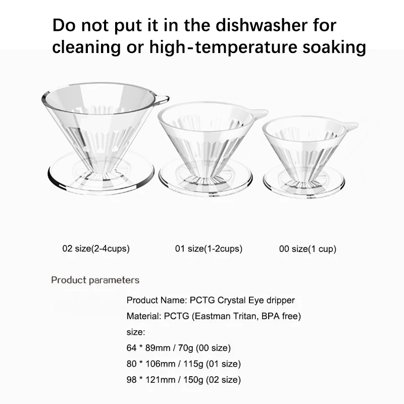 PCTG Crystal Eye dripper coffee dripper pour over coffee maker Conical coffee filter cup hand drip reusable filters PCTG Crystal Eye dripper coffee dripper pour over coffee maker Conical coffee filter cup hand drip reusable filters