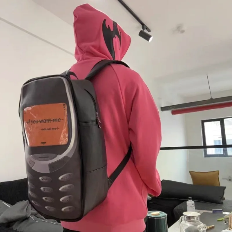 Personality Vintage Telephone Bags Y2k Aesthetic Streetwear Women Students Schoolbags High-capacity Funny Ins Backpacks