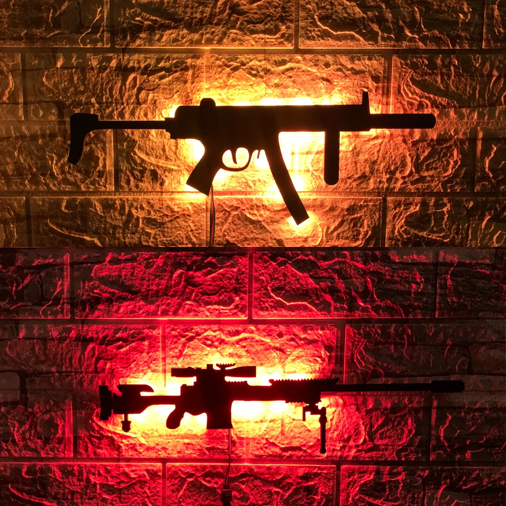 Personalized 3D Creative LED Gun-Shaped Luminous Wall Light Interior Background Aura Light USB Colored Night Light