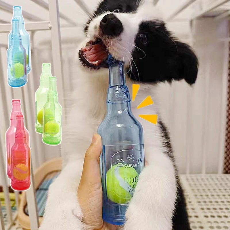 Pet Chew Toy TPR Bite-resistance Beer Bottle with Tennis Ball Toy Puppy Teeth Grinding dog Chewing Squeaky Interactive