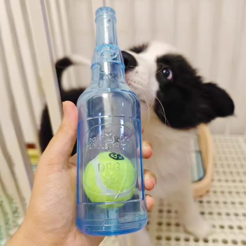 Pet Chew Toy TPR Bite-resistance Beer Bottle with Tennis Ball Toy Puppy Teeth Grinding dog Chewing Squeaky Interactive
