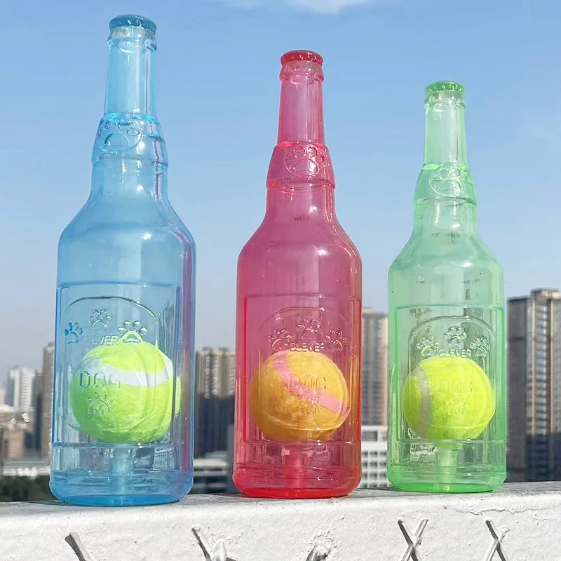 Pet Chew Toy TPR Bite-resistance Beer Bottle with Tennis Ball Toy Puppy Teeth Grinding dog Chewing Squeaky Interactive