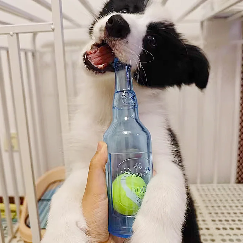 Pet Chew Toy TPR Bite-resistance Beer Bottle with Tennis Ball Toy Puppy Teeth Grinding dog Chewing Squeaky Interactive