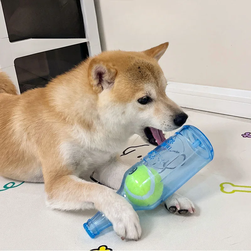 Pet Chew Toy TPR Bite-resistance Beer Bottle with Tennis Ball Toy Puppy Teeth Grinding dog Chewing Squeaky Interactive