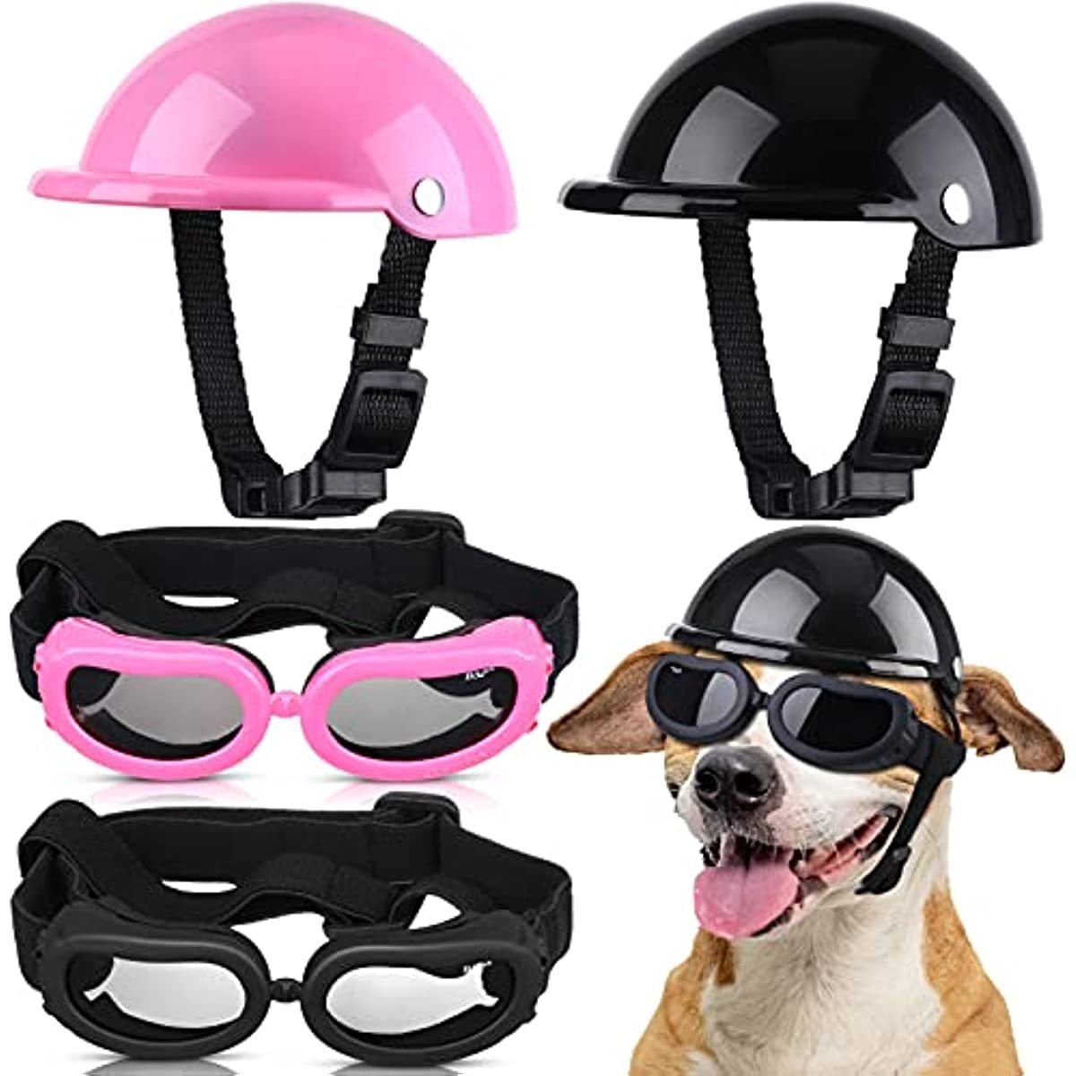 Pet Dog Helmet and Goggles Set Paded Pet Motorcycle Helmet and Dog Sunglasses Safety Pet Cap and Adorable Pet Goggles Pet Dog Helmet and Goggles Set Paded Pet Motorcycle Helmet and Dog Sunglasses Safety Pet Cap and Adorable Pet Goggles