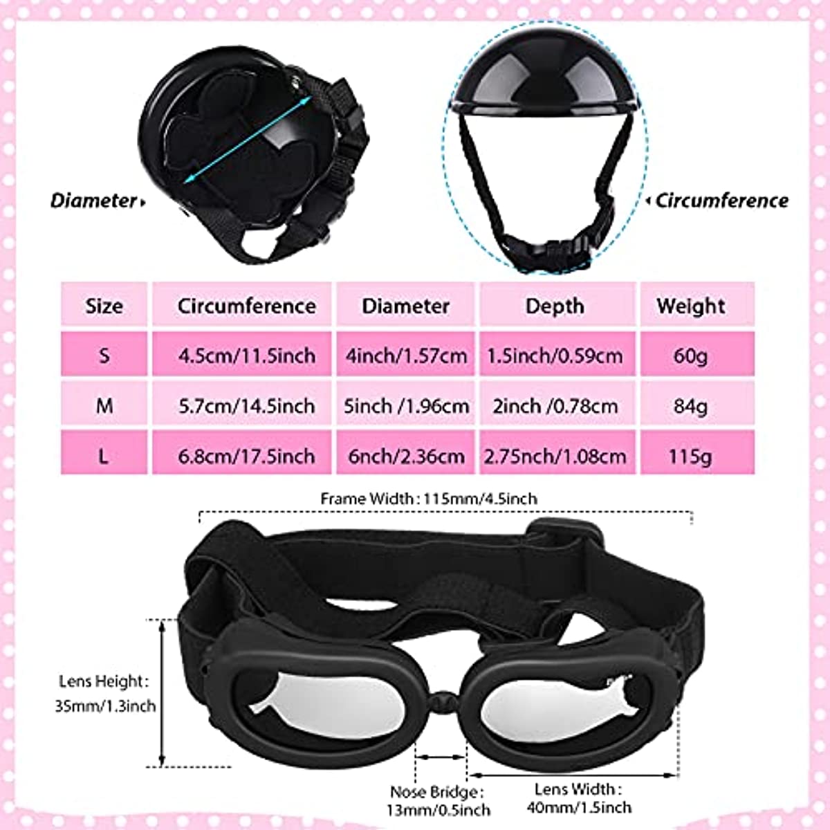 Pet Dog Helmet and Goggles Set Paded Pet Motorcycle Helmet and Dog Sunglasses Safety Pet Cap and Adorable Pet Goggles Pet Dog Helmet and Goggles Set Paded Pet Motorcycle Helmet and Dog Sunglasses Safety Pet Cap and Adorable Pet Goggles