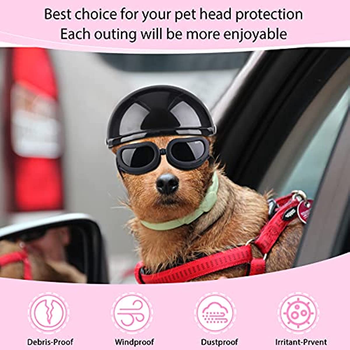 Pet Dog Helmet and Goggles Set Paded Pet Motorcycle Helmet and Dog Sunglasses Safety Pet Cap and Adorable Pet Goggles Pet Dog Helmet and Goggles Set Paded Pet Motorcycle Helmet and Dog Sunglasses Safety Pet Cap and Adorable Pet Goggles