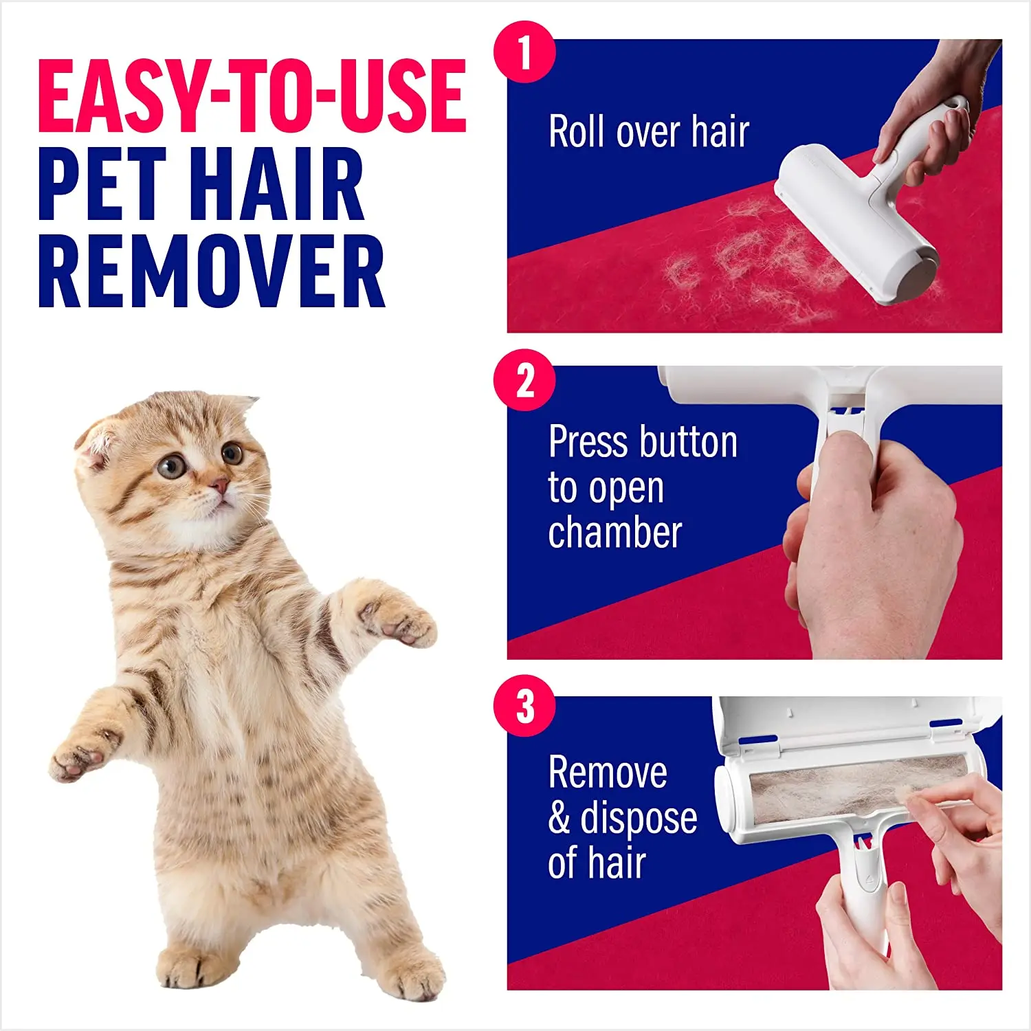 Pet Hair Remover Roller – Dog and Cat Fur Remover with Self-Cleaning Base – Efficient Animal Hair Removal Tool