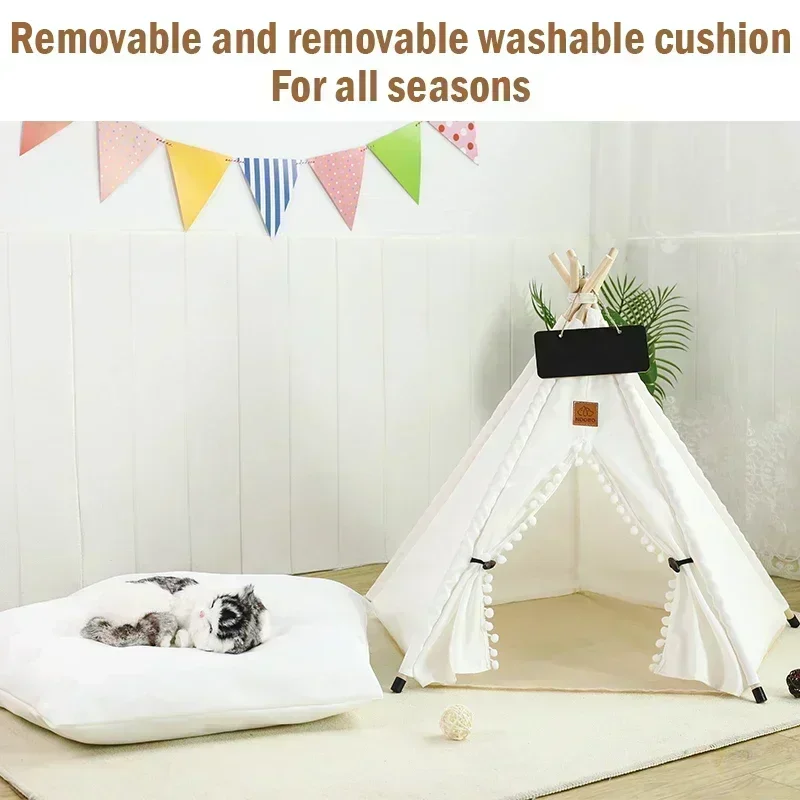 Pet Teepee Tent for Cats and Dogs Portable Removable Washable Dog House Indoor Puppies House with Cushion and Pet Teepee Tent for Cats and Dogs Portable Removable Washable Dog House Indoor Puppies House with Cushion and