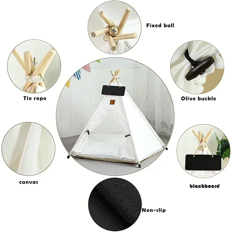 Pet Teepee Tent for Cats and Dogs Portable Removable Washable Dog House Indoor Puppies House with Cushion and Pet Teepee Tent for Cats and Dogs Portable Removable Washable Dog House Indoor Puppies House with Cushion and