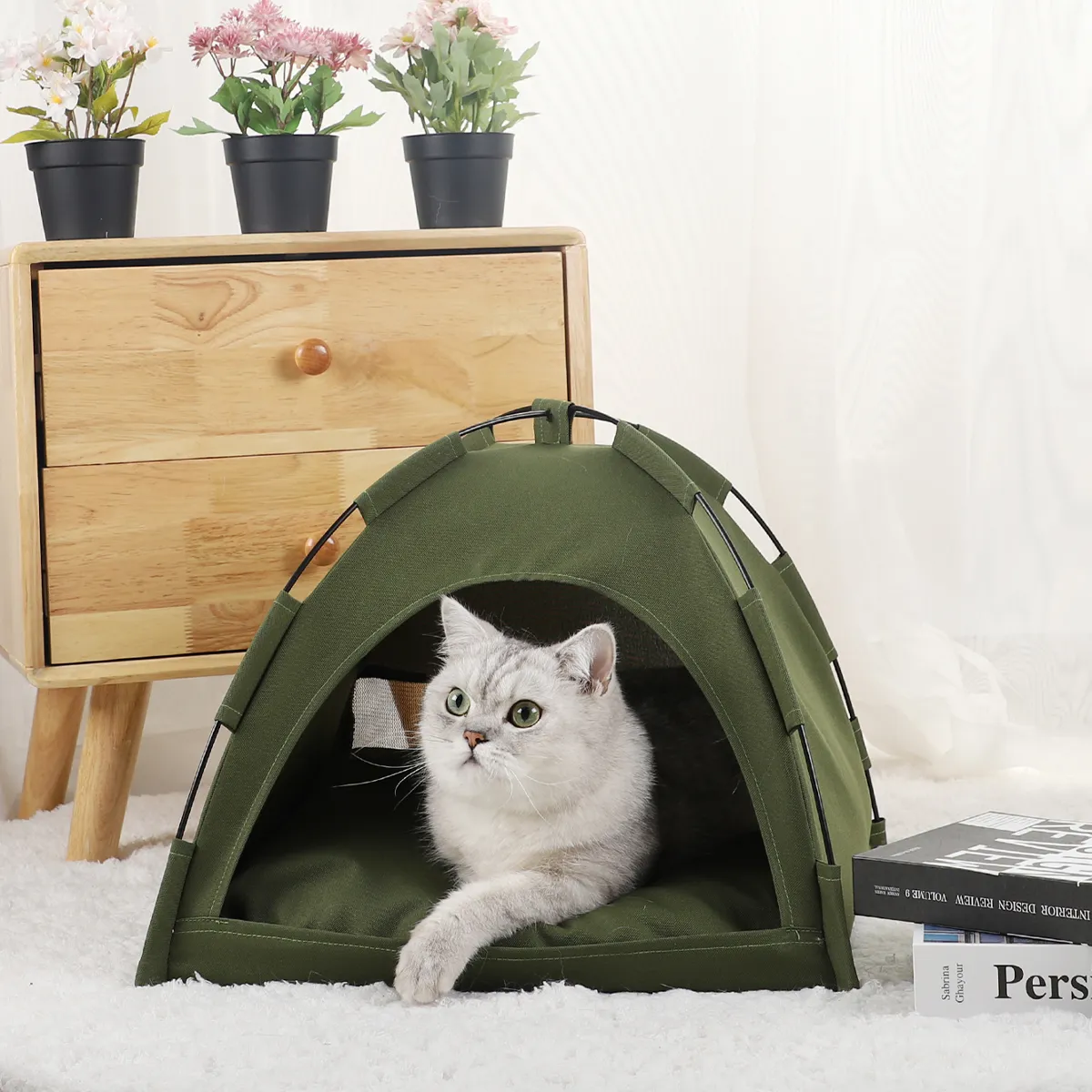 Pet Tent Bed Cats Warm Cushions Furniture Sofa Basket Beds Winter Clamshell Kitten