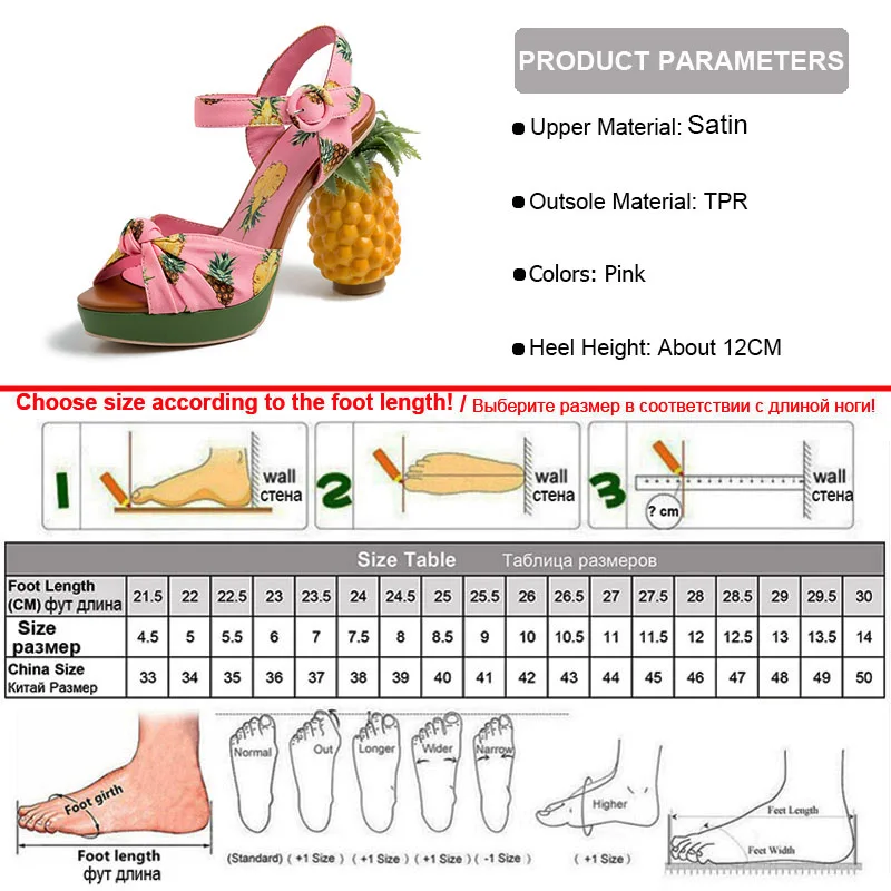 Phoentin Pineapple High Heels Buckle Strap Sandals Pink Printed Peep-Toe Pumps
